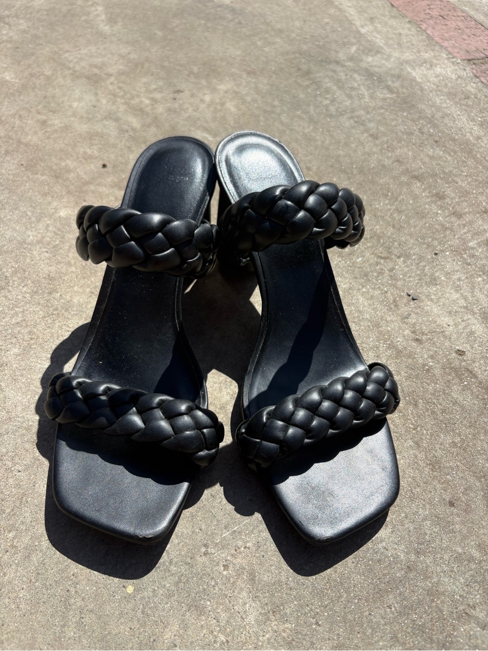 Women’s Black Braided Double-Strap Slide Sandals